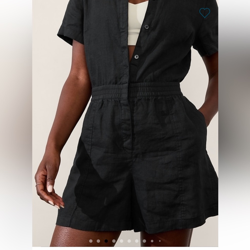NWOT ATHLETA Defaced LINEN ROMPER One Piece Shorts Romper in black Small